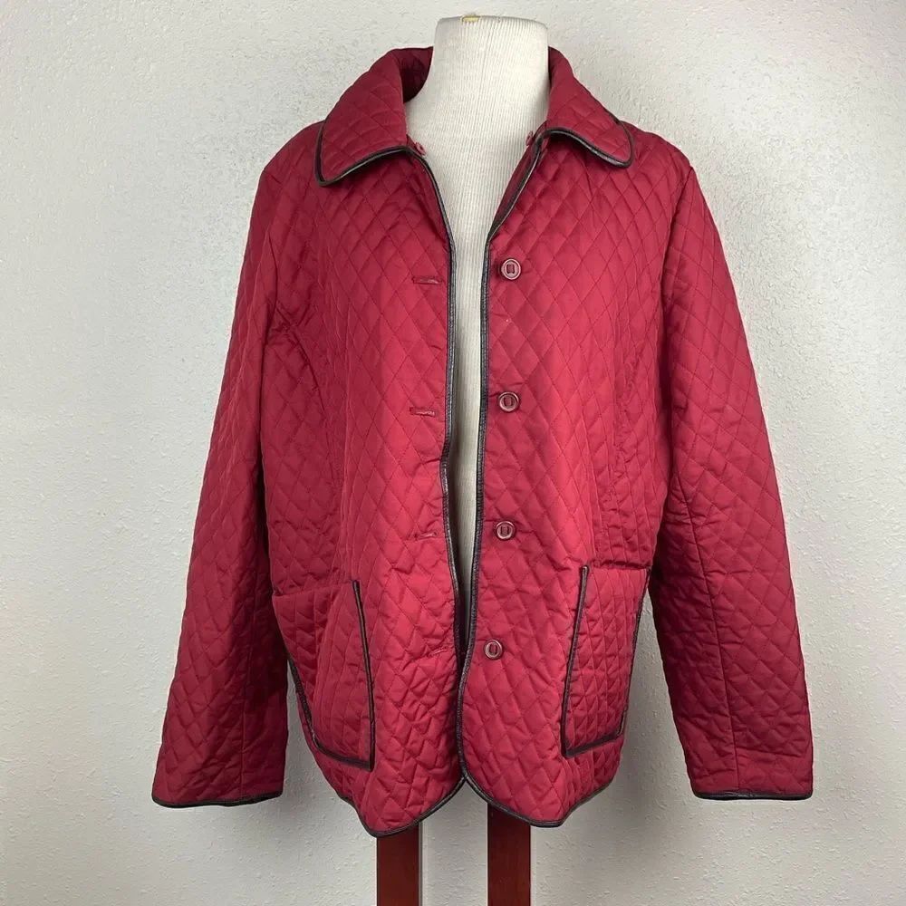 Pre-Owed Charter Club Womens Red Quilted Button Down Jacket Size L